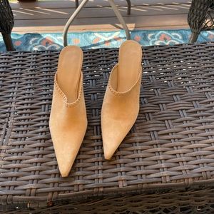BCBGIRLS Max suede mules, 1 1/2 inch heel, stitching detail, Never worn, size 10